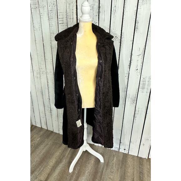 Vintage 70s Fingerhut Fashions Faux Fur Penny Lane Coat Black Double Breasted - Picture 11 of 16